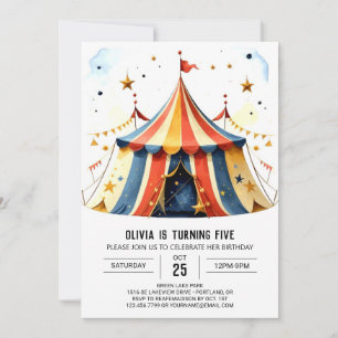 Invitación Tent Personalizado Watercolor Circo Cumpleaños