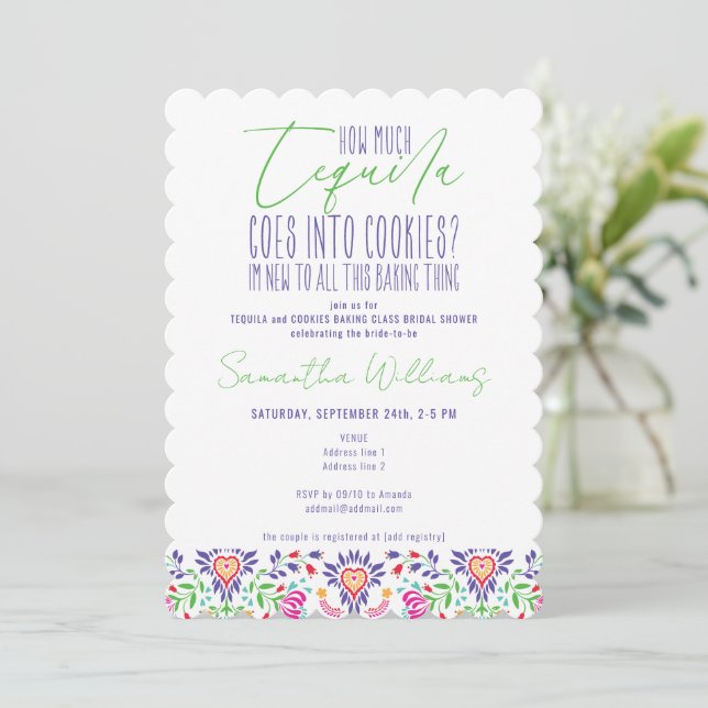 Invitación Tequila & Cookies Baking Class Bridal Shower (Anverso de pie)