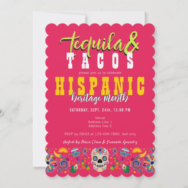 Invitación Tequila Margaritas Hispanic Heritage Tacos Fiesta (Anverso)