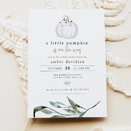 Invitación TERA Fall Greenery White Pumpkin Baby Shower