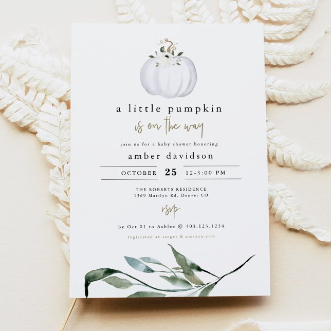 Invitación TERA Fall Greenery White Pumpkin Baby Shower (Subido por el creador)