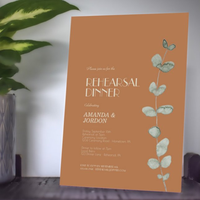 Invitación Teracotta Eucalyptus Deco Cena de ensayo (Subido por el creador)