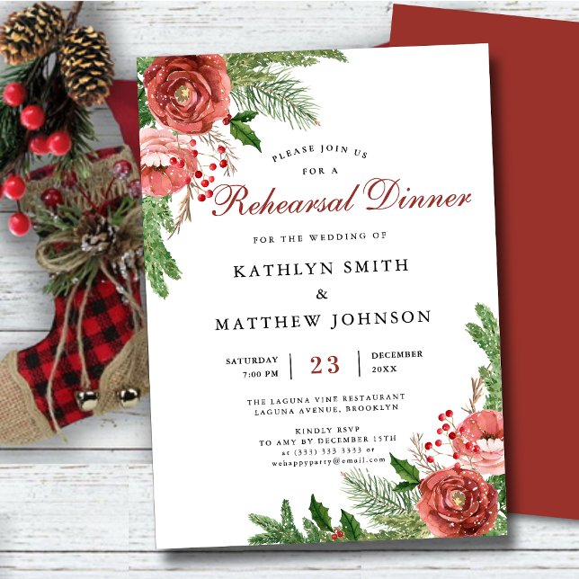 Invitación Teracotta Floral Pine Bough Ensayo Cena (Subido por el creador)