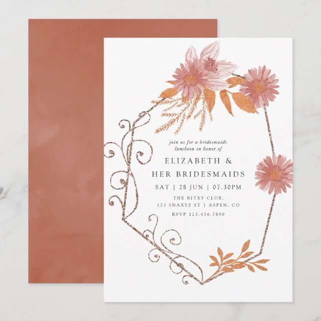 Invitación Teracotta geométrica Bridesmaids Luncheon (Anverso / Reverso)
