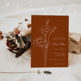 Invitación Teracotta Línea Minimalista Floral Brillante Ducha