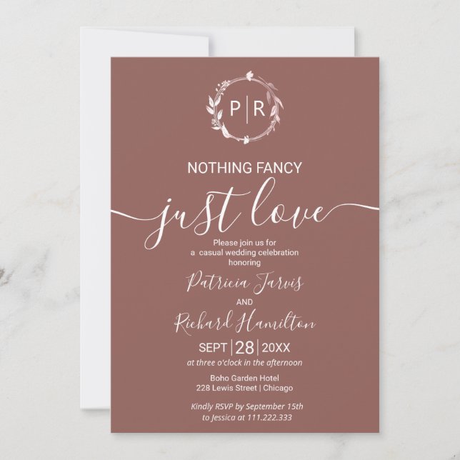 Invitación Teracotta Monograma caligrafía Boda fotográfico (Anverso)