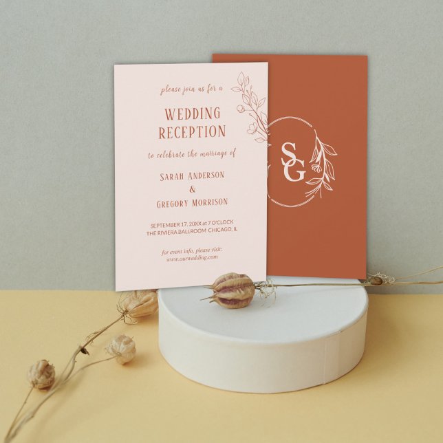 Invitación Teracotta Simple Boho Floral Wedding Recepción (Subido por el creador)