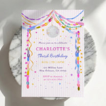 Invitación Tercer Cumpleaños Bola de Disco con Cad