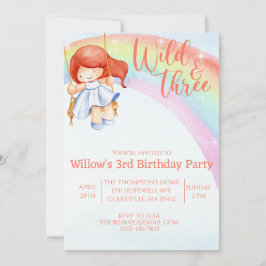 Invitación tercer cumpleaños de arco iris salvaje y libre