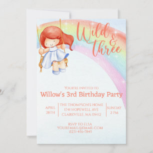 Invitación tercer cumpleaños de arco iris salvaje y libre