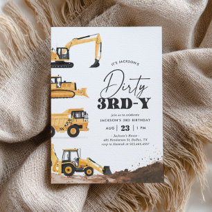 Invitación Tercer Cumpleaños de Construcción Sucia