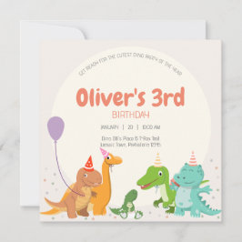 Invitación Tercer cumpleaños de Cute Dino Fiesta