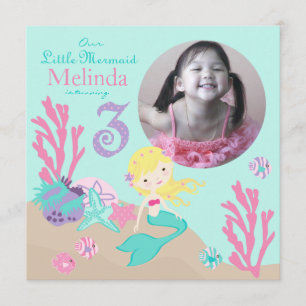 Invitación Tercer cumpleaños de la sirena rubia