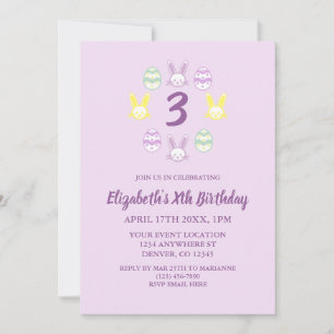 Invitación Tercer cumpleaños de Lavender Easter