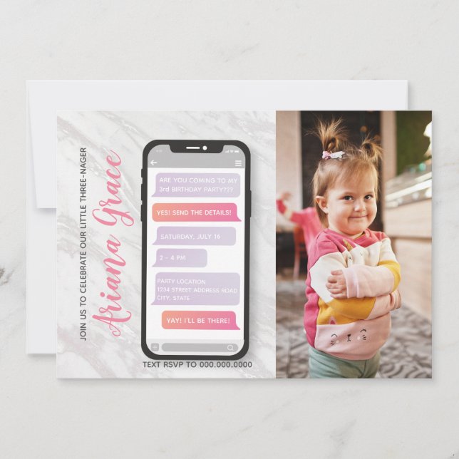 Invitación Tercer cumpleaños de tres Chicas de tres años (Anverso)