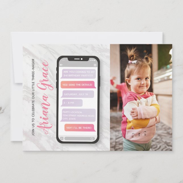 Invitación Tercer cumpleaños de tres Chicas de tres años (Anverso)