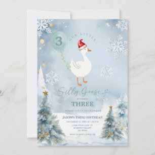 Invitación Tercer cumpleaños de Winter Blue Snowflake Silly G