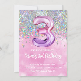 Invitación Tercer cumpleaños del Chica del Relieve metalizado