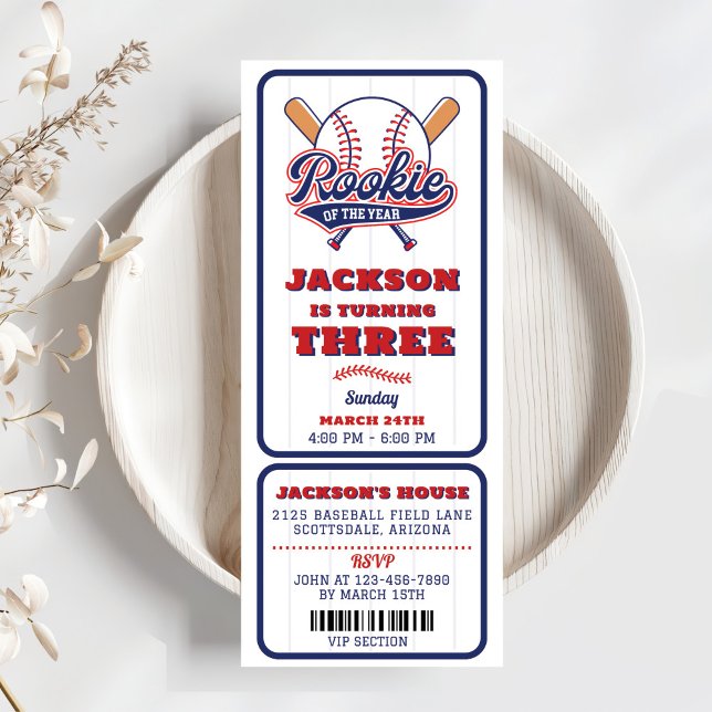 Invitación Tercer cumpleaños del partido de béisbol Rookie Of (Subido por el creador)