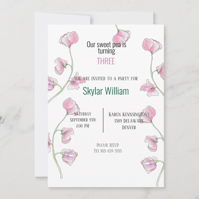 Invitación Tercer cumpleaños fiesta dulce rosa (Anverso)