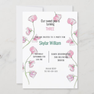 Invitación Tercer cumpleaños fiesta dulce rosa