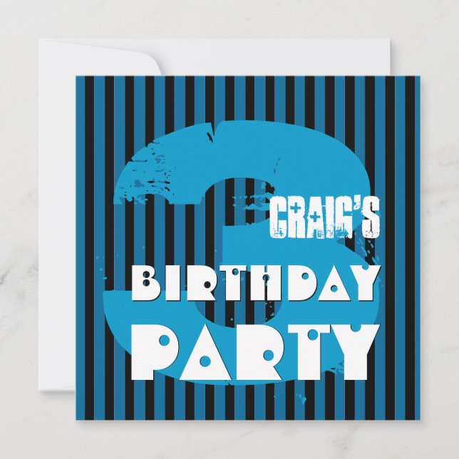 Invitación Tercer cumpleaños Fiesta Grunge y Stripes Z03P (Anverso)