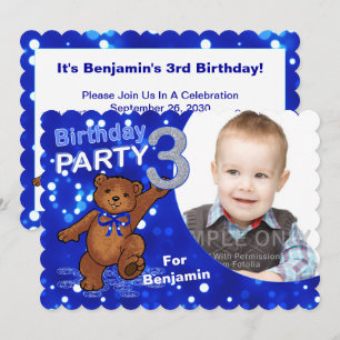 Invitación Tercer cumpleaños Personalizado Fiesta de oso  de 