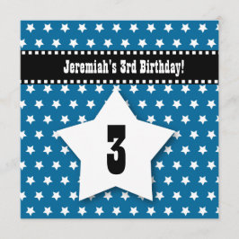 Invitación Tercer cumpleaños TRES estrellas azules V01B del
