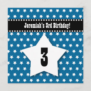 Invitación Tercer cumpleaños TRES estrellas azules V01B del