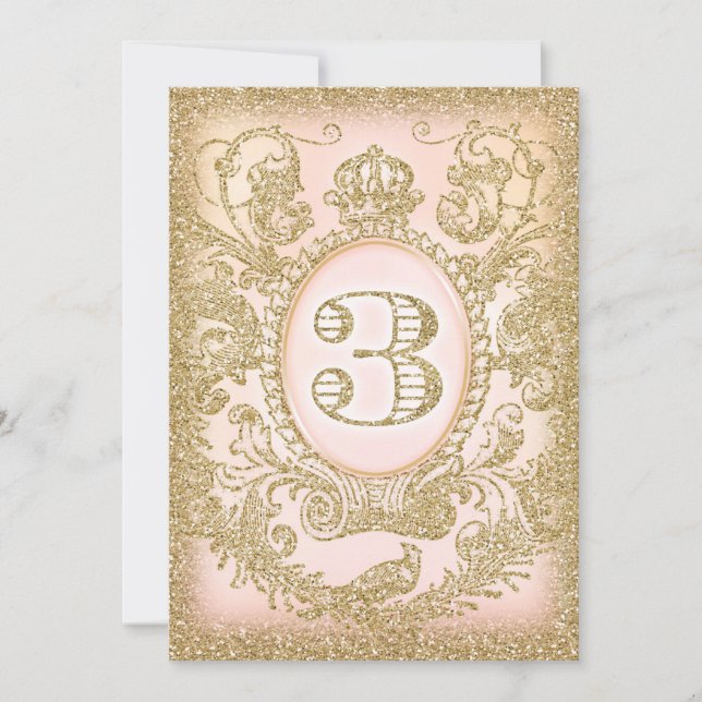 Invitación Tercer cumpleaños, una vez una princesa de tiempo (Anverso)