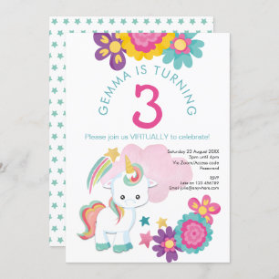 Invitación Tercer cumpleaños virtual del Chica rosa de Unicor