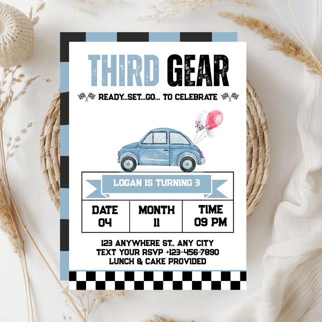 Invitación Tercer Fiesta de cumpleaños de Third Gear Race Car (Subido por el creador)