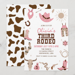 Invitación Tercer Rodeo Cumpleaños Rosa Occidental 3 años