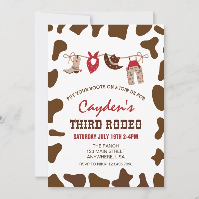 Invitación Tercer Rodeo Western Cowboy 3er Cumpleaños (Anverso)