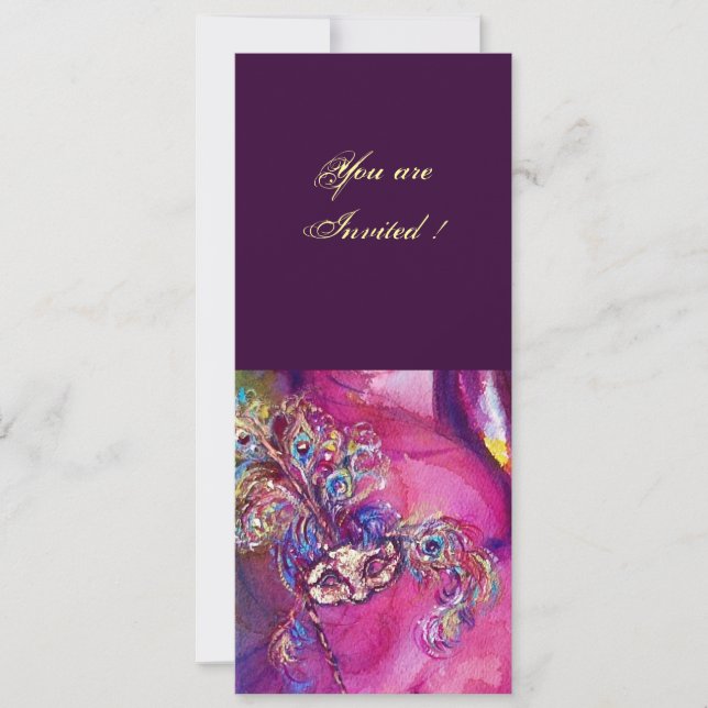 Invitación TERCERA MASCARA baile de disfraces, oro rojo amari (Anverso)