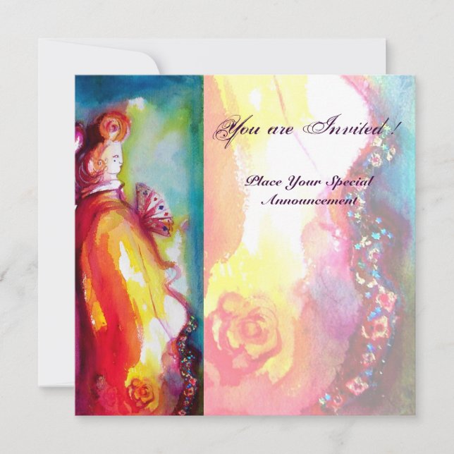 Invitación TERCERA MÁSCARA baile de máscaras, rojo amarillo a (Anverso)