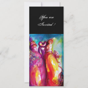 Invitación TERCERA MASCARADA baile de máscaras, oro rojo amar