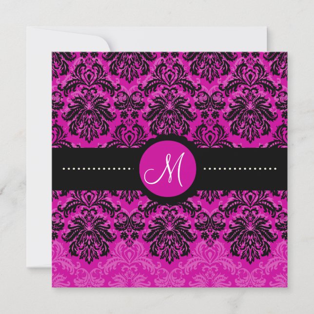 Invitación Terciopelo rosa PixDezines negro Piqué Damask/DIY (Anverso)