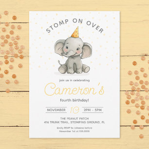 Invitación Termina, cumpleaños de niños elefantes pequeños