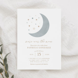 Invitación Terminamos con el Moon Blue Gold Boy Baby Shower I