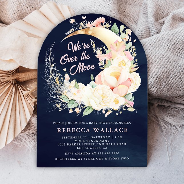 Invitación Terminamos el Baby Shower de la Chica floral lunar (Subido por el creador)