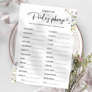 Invitación Terminar la frase de la novia Juego de la ducha de