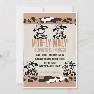 Invitación Ternera de vaca lechera divertida Moo-ly Moly