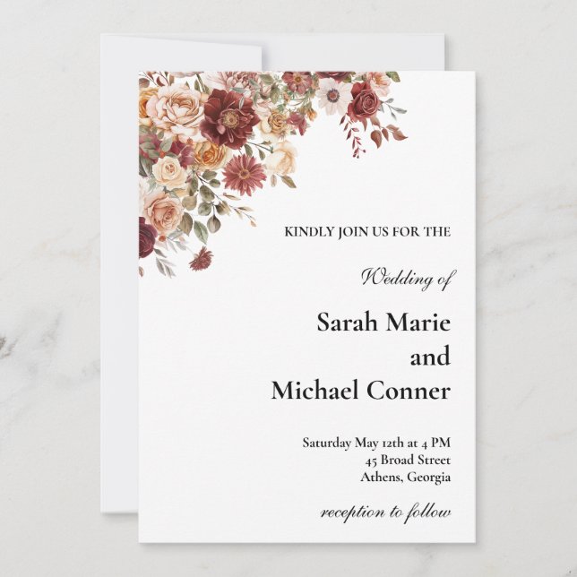 Invitación Terra Cotta and Green Floral Wedding Invitation (Anverso)