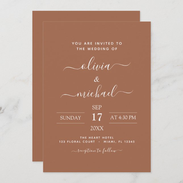 Invitación Terra Cotta Boho Boda Moderno Simple (Anverso / Reverso)