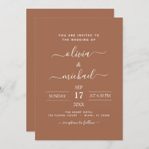 Invitación Terra Cotta Boho Boda Moderno Simple