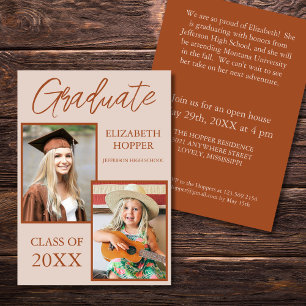 Invitación Terra Cotta Entonces y ahora Graduación de Foto
