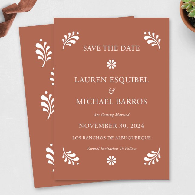 Invitación Terra Cotta Mexican Save The Date (Terra Cotta Mexican Save The Date by Fiesta Valley Print)