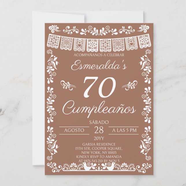 Invitación Terracota 70 Cumpleaños Fiesta de Cumpleaños (Anverso)