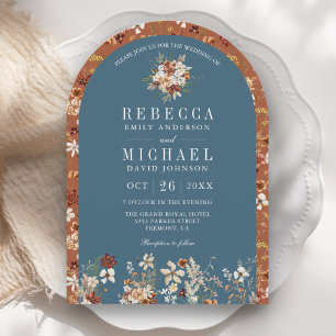 Invitación Terracota Arco de Boda Polvoriento Azul de Flor Si